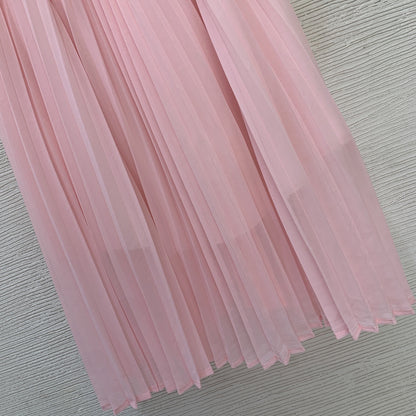 Lüks Pembe Chanel Tarzı Tvit Kumaş Şifon Pileli Tasarım Elbise