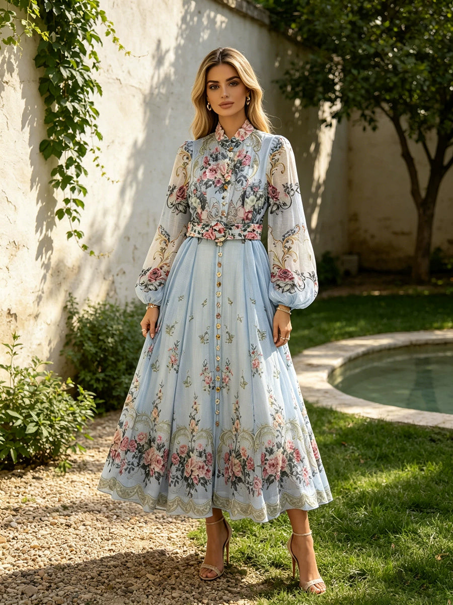 Çiçek Desenli Vintage Elbise - 1